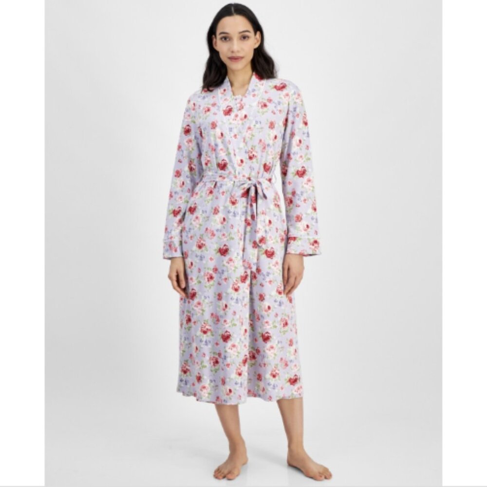 Charter Club Women's Cotton Floral Long Robe, Roses Lilac, NWT - Picture 3 of 3